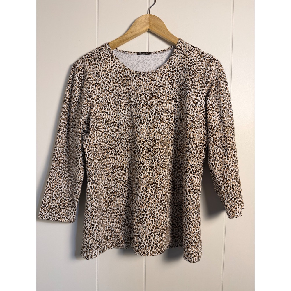 Smart Work Wear J.McLaughlin‎ 3/4 Sleeve Top Large Brown Leopard Print Preppy